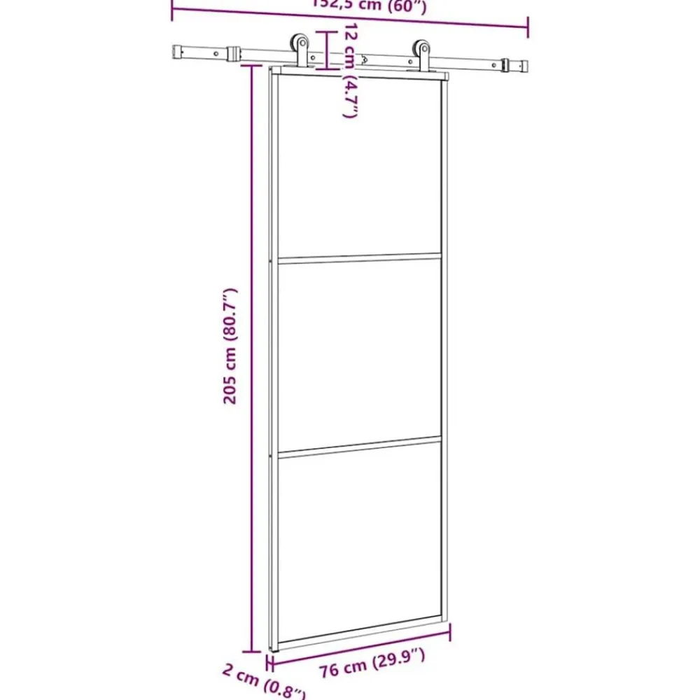 vidaXL Puerta corredera con set herrajes vidrio ESG aluminio 76x205 cm Hot