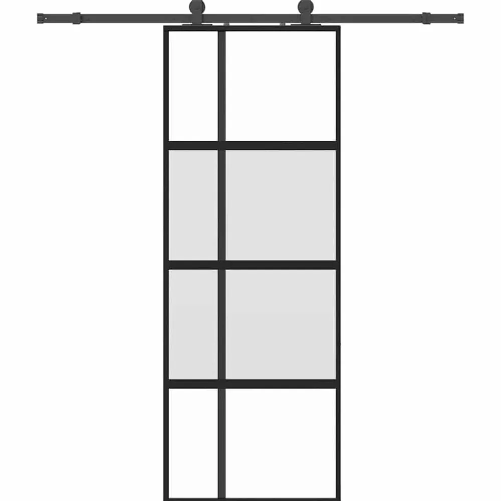 vidaXL Puerta corredera con herrajes negro 76x205 cm vidrio templado Best