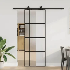 vidaXL Puerta corredera con herrajes negro 76x205 cm vidrio templado Best