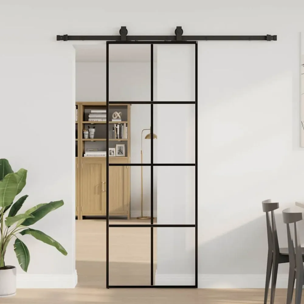 vidaXL Materiales De Construcción-Puerta corredera con juego herrajes 76x205 cm ESG vidrio