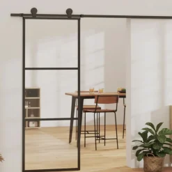 vidaXL Puerta corredera con herrajes ESG vidrio y aluminio 76x205 cm Online