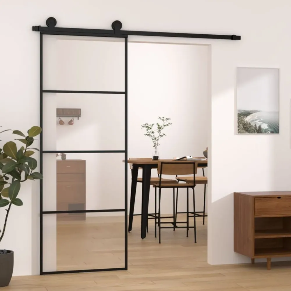 vidaXL Puerta corredera con set herrajes vidrio ESG aluminio 76x205 cm New