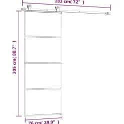 vidaXL Puerta corredera con set herrajes vidrio ESG aluminio 76x205 cm New