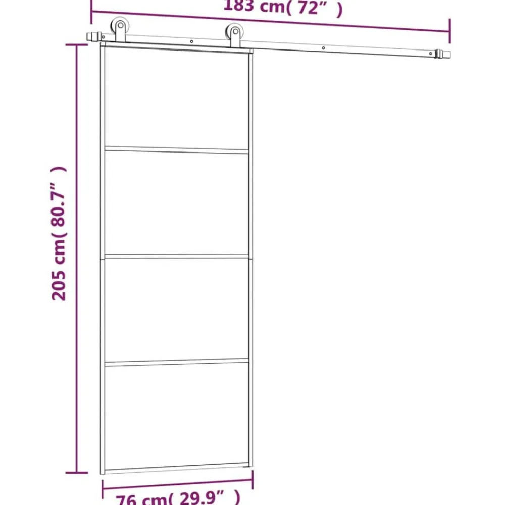 vidaXL Puerta corredera con set herrajes vidrio ESG aluminio 76x205 cm New