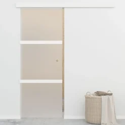 vidaXL Puerta corredera con topes suaves vidrio ESG aluminio 76x205 cm Clearance
