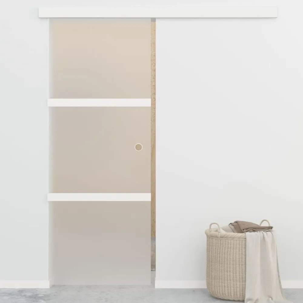 vidaXL Puerta corredera con topes suaves vidrio ESG aluminio 76x205 cm Clearance
