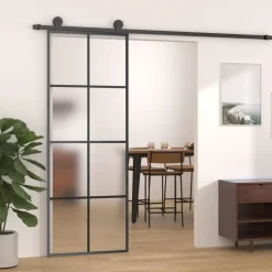 vidaXL Puerta corredera con set herrajes vidrio ESG aluminio 76x205 cm Best