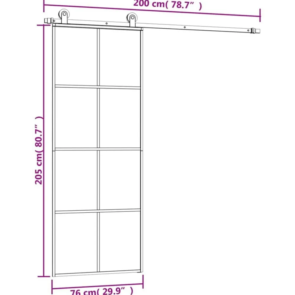 vidaXL Puerta corredera con set herrajes vidrio ESG aluminio 76x205 cm Best