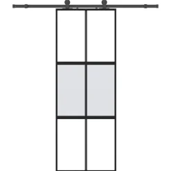 vidaXL Materiales De Construcción-Puerta corredera con herrajes negro 76x205 cm vidrio templado