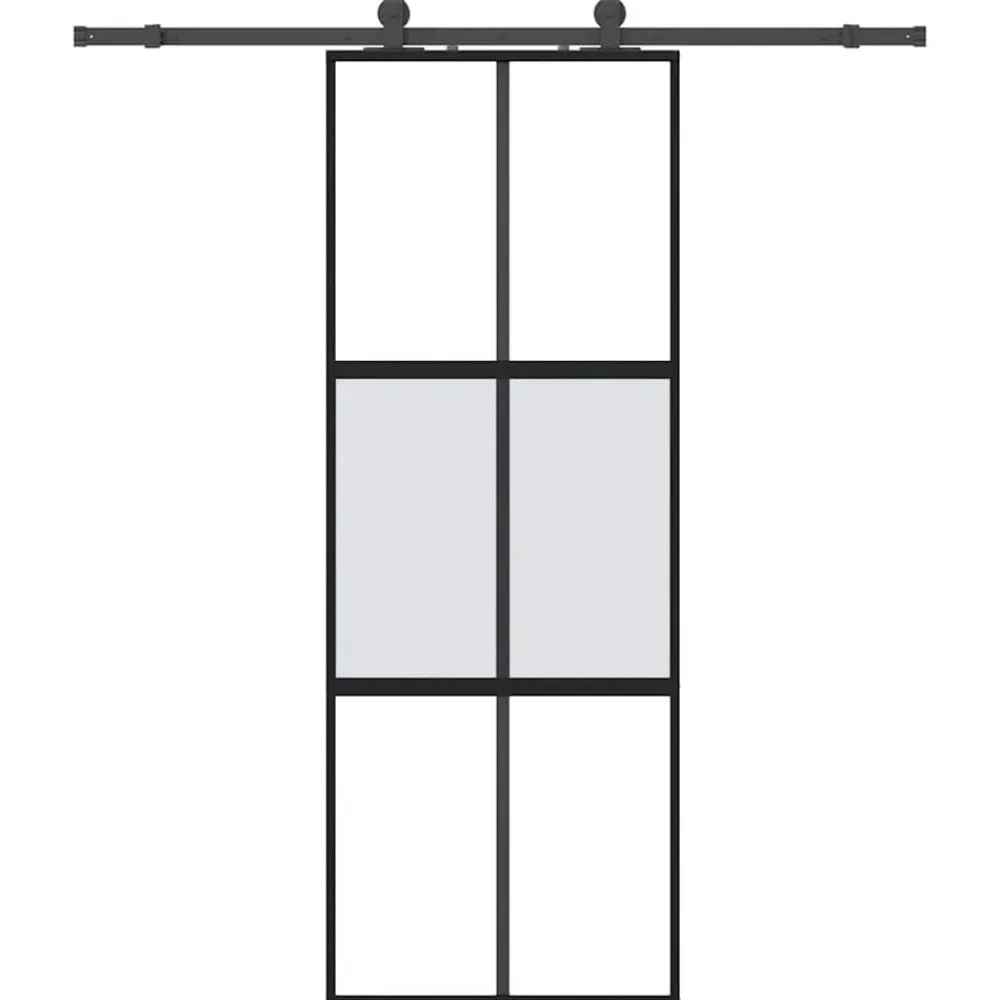 vidaXL Materiales De Construcción-Puerta corredera con herrajes negro 76x205 cm vidrio templado