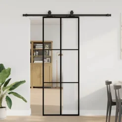 vidaXL Puerta corredera con juego herrajes negro 76x205 cm ESG vidrio Online
