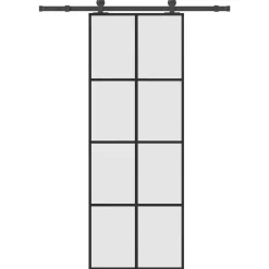 vidaXL Materiales De Construcción-Puerta corredera con set herrajes vidrio ESG aluminio 76x205 cm