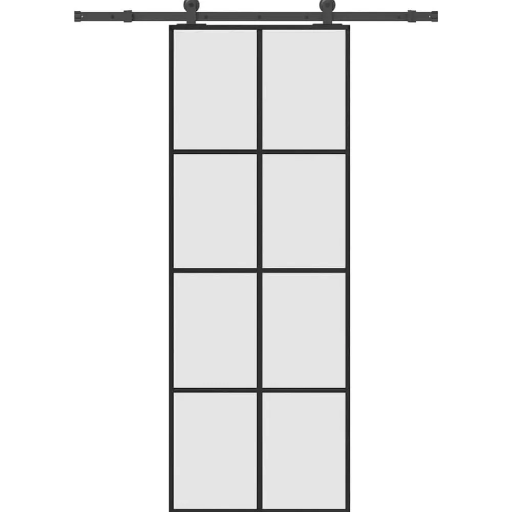 vidaXL Materiales De Construcción-Puerta corredera con set herrajes vidrio ESG aluminio 76x205 cm