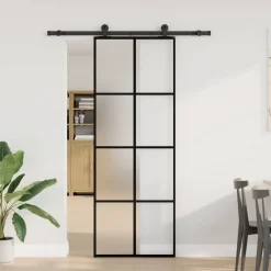vidaXL Materiales De Construcción-Puerta corredera con set herrajes vidrio ESG aluminio 76x205 cm