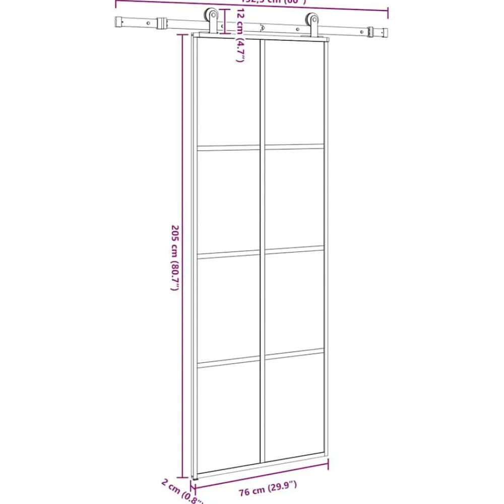 vidaXL Materiales De Construcción-Puerta corredera con set herrajes vidrio ESG aluminio 76x205 cm