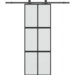 vidaXL Puerta corredera con herrajes negro 76x205 cm vidrio templado Negro y mate Sale