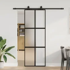 vidaXL Puerta corredera con herrajes negro 76x205 cm vidrio templado Negro y mate Sale