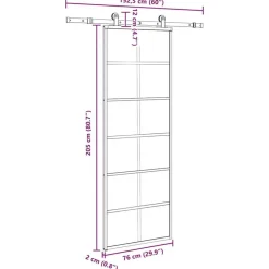 vidaXL Materiales De Construcción-Puerta corredera con set herrajes vidrio ESG aluminio 76x205 cm