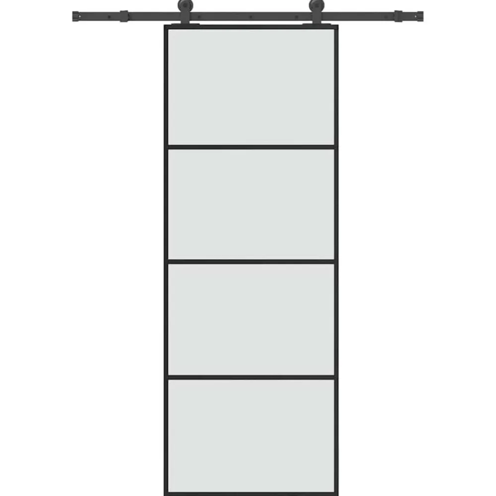 vidaXL Materiales De Construcción-Puerta corredera con set herrajes vidrio ESG aluminio 76x205 cm