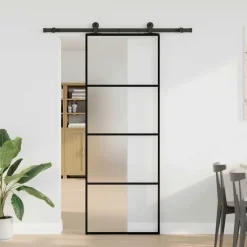 vidaXL Materiales De Construcción-Puerta corredera con set herrajes vidrio ESG aluminio 76x205 cm