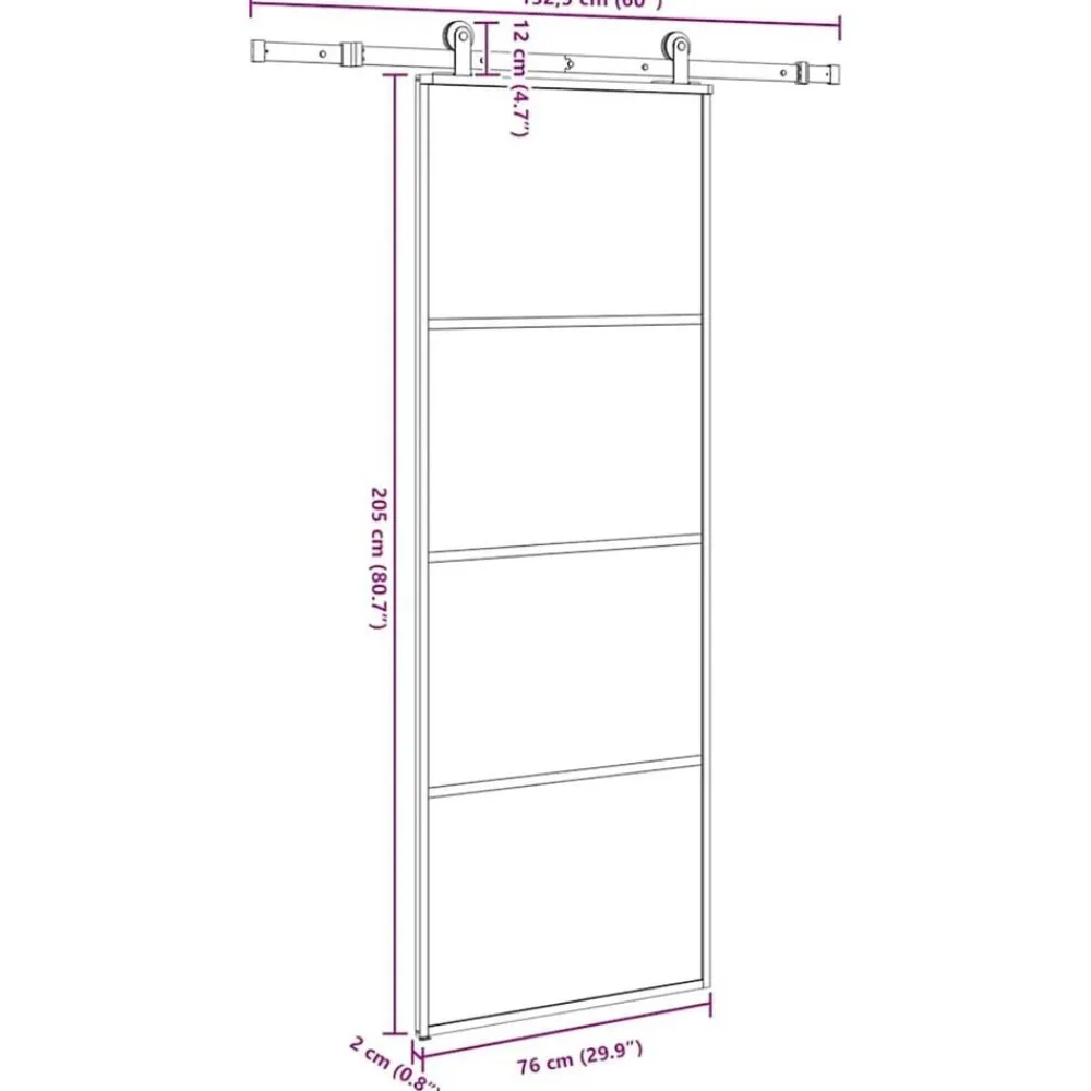 vidaXL Materiales De Construcción-Puerta corredera con set herrajes vidrio ESG aluminio 76x205 cm