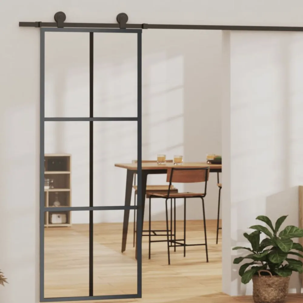 vidaXL Puerta corredera con herrajes ESG vidrio y aluminio 76x205 cm