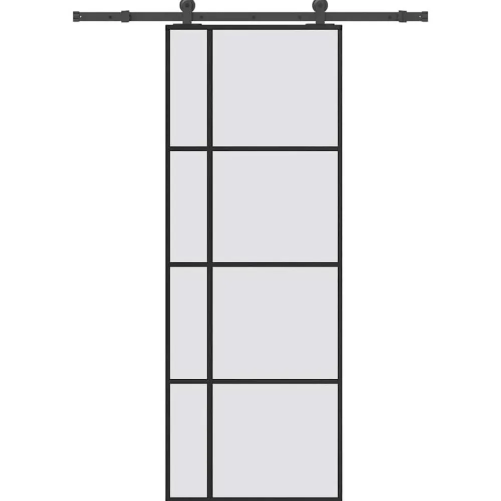 vidaXL Materiales De Construcción-Puerta corredera con set herrajes vidrio ESG aluminio 76x205 cm