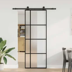 vidaXL Materiales De Construcción-Puerta corredera con set herrajes vidrio ESG aluminio 76x205 cm