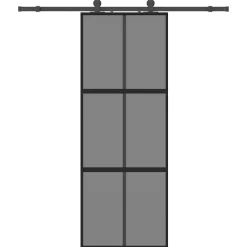vidaXL Puerta corredera con herrajes negro 76x205 cm vidrio templado Negro y transparente oscuro Outlet