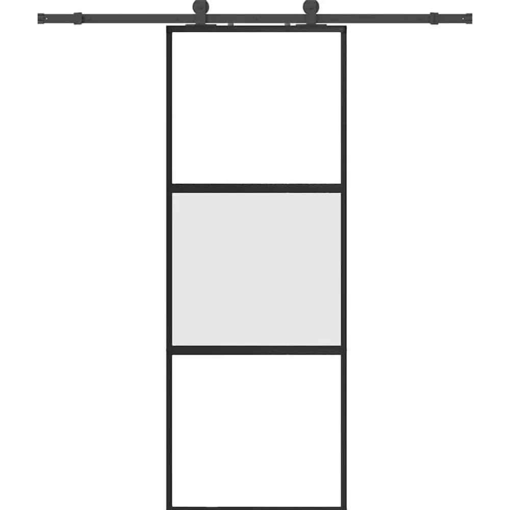 vidaXL Materiales De Construcción-Puerta corredera con herrajes negro 76x205 cm vidrio templado