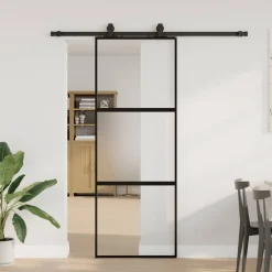 vidaXL Materiales De Construcción-Puerta corredera con herrajes negro 76x205 cm vidrio templado