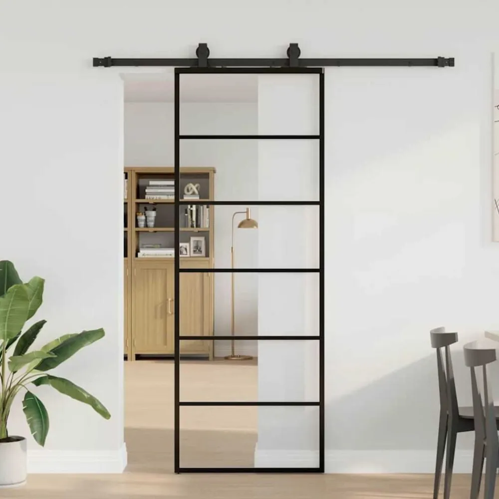 vidaXL Puerta corredera con juego herrajes negro 76x205 cm ESG vidrio Best