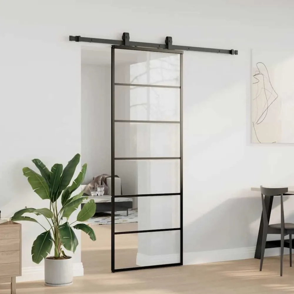 vidaXL Puerta corredera con juego herrajes negro 76x205 cm ESG vidrio Best