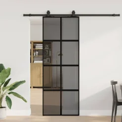 vidaXL Materiales De Construcción-Puerta corredera con herrajes negro 76x205 cm vidrio templado