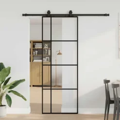 vidaXL Puerta corredera con juego herrajes negro 76x205 cm ESG vidrio Discount