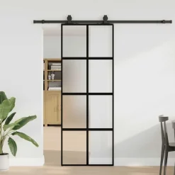 vidaXL Puerta corredera con herrajes negro 76x205 cm vidrio templado Negro y mate Best