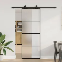 vidaXL Puerta corredera con juego herrajes 76x205 cm ESG vidrio Negro Hot
