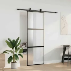 vidaXL Materiales De Construcción-Puerta corredera con herrajes negro 76x205 cm vidrio templado