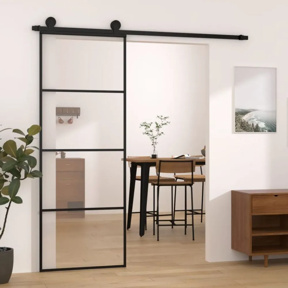 vidaXL Puerta corredera con set herrajes vidrio ESG aluminio 76x205 cm New