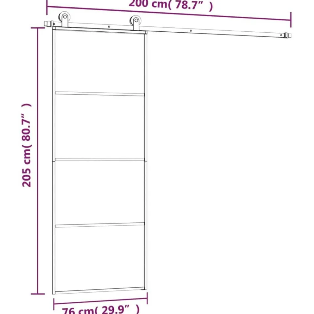 vidaXL Puerta corredera con set herrajes vidrio ESG aluminio 76x205 cm New