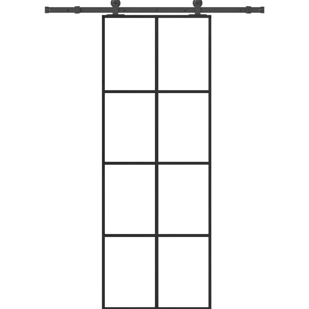 vidaXL Materiales De Construcción-Puerta corredera con set herrajes vidrio ESG aluminio 76x205 cm