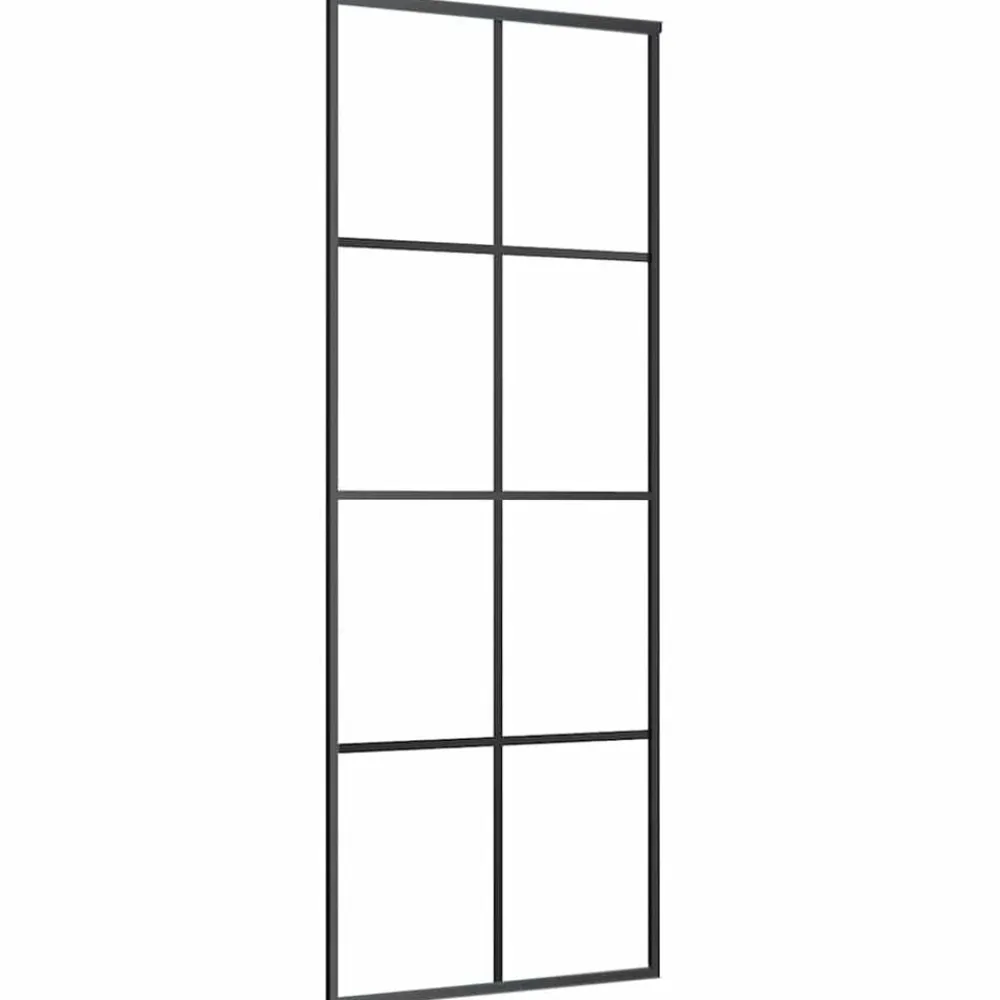 vidaXL Materiales De Construcción-Puerta corredera con set herrajes vidrio ESG aluminio 76x205 cm