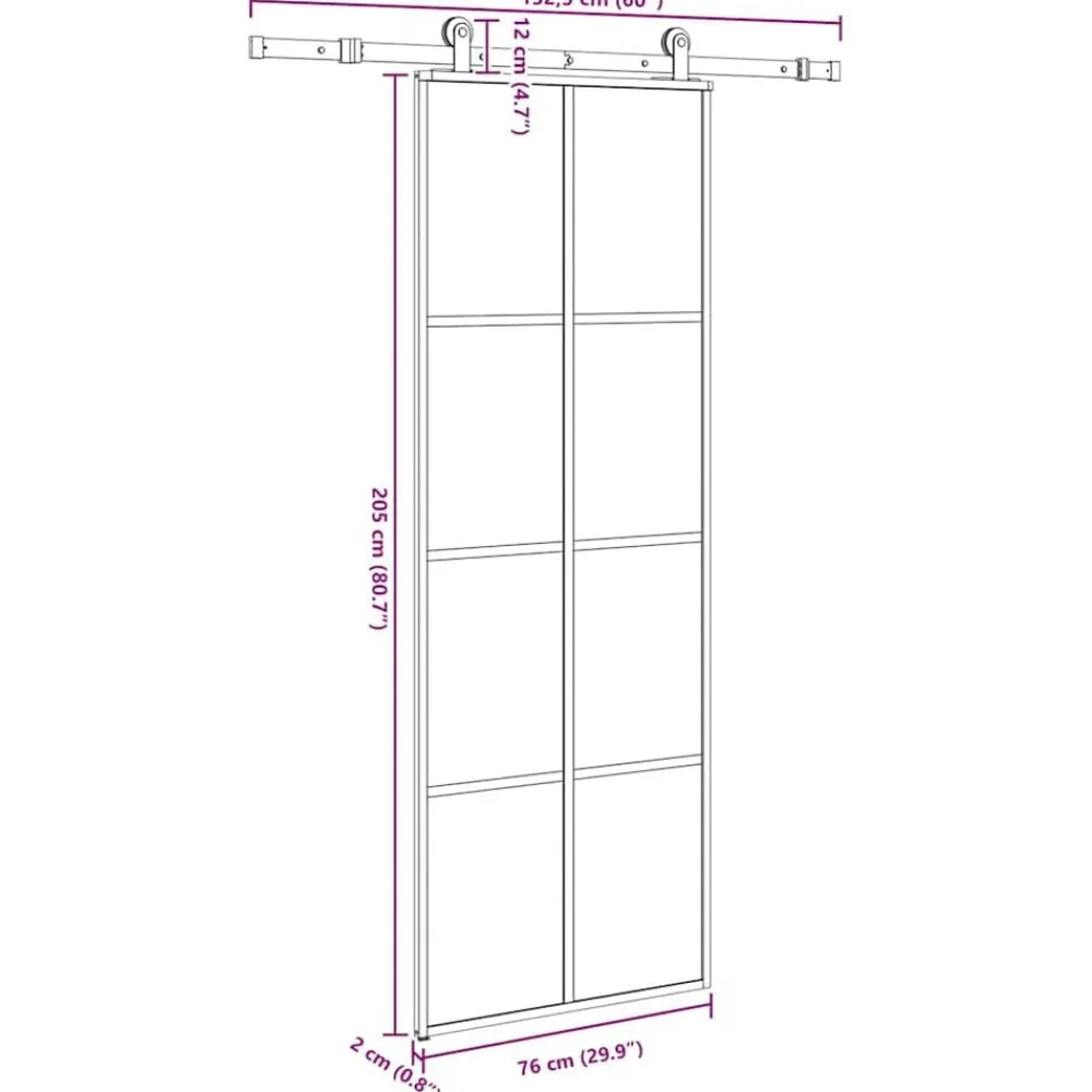 vidaXL Materiales De Construcción-Puerta corredera con set herrajes vidrio ESG aluminio 76x205 cm