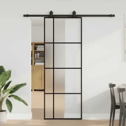 vidaXL Puerta corredera con juego herrajes negro 76x205 cm ESG vidrio Online