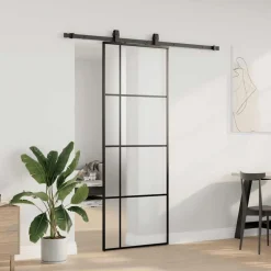 vidaXL Puerta corredera con juego herrajes negro 76x205 cm ESG vidrio Online