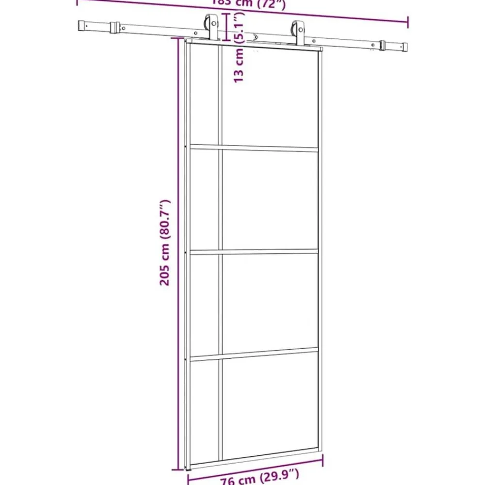 vidaXL Puerta corredera con juego herrajes negro 76x205 cm ESG vidrio Online