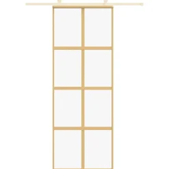 vidaXL Materiales De Construcción-Puerta corredera dorada de vidrio ESG transparente y aluminio