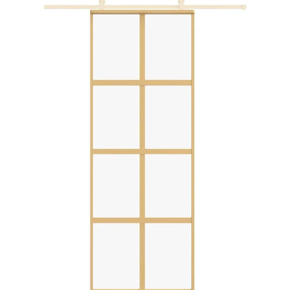 vidaXL Materiales De Construcción-Puerta corredera dorada de vidrio ESG transparente y aluminio