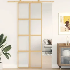 vidaXL Puerta corredera dorada vidrio ESG esmerilado aluminio 76x205cm Dorado Discount