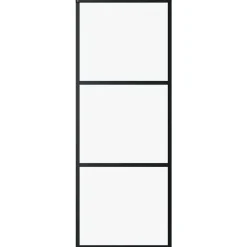 vidaXL Materiales De Construcción-Puerta corredera de 3 paneles ESG vidrio y aluminio negra 76x205 cm